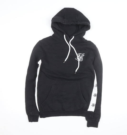 SikSilk Men's Black Pullover Hoodie L with Logo Detailing