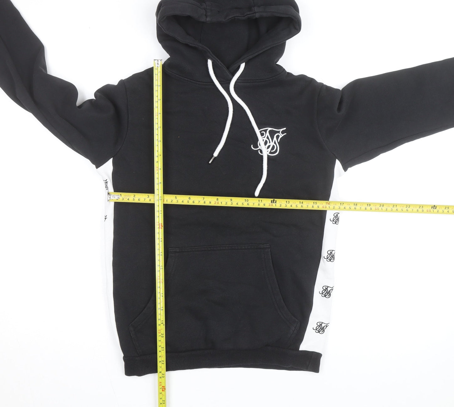 SikSilk Men's Black Pullover Hoodie L with Logo Detailing