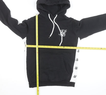 SikSilk Men's Black Pullover Hoodie L with Logo Detailing