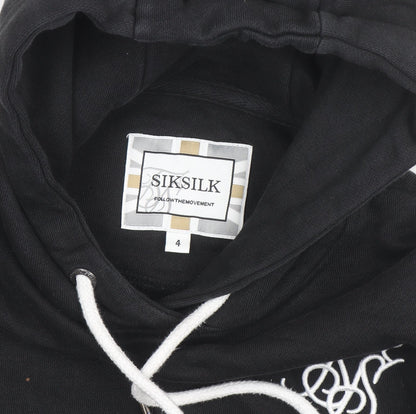 SikSilk Men's Black Pullover Hoodie L with Logo Detailing