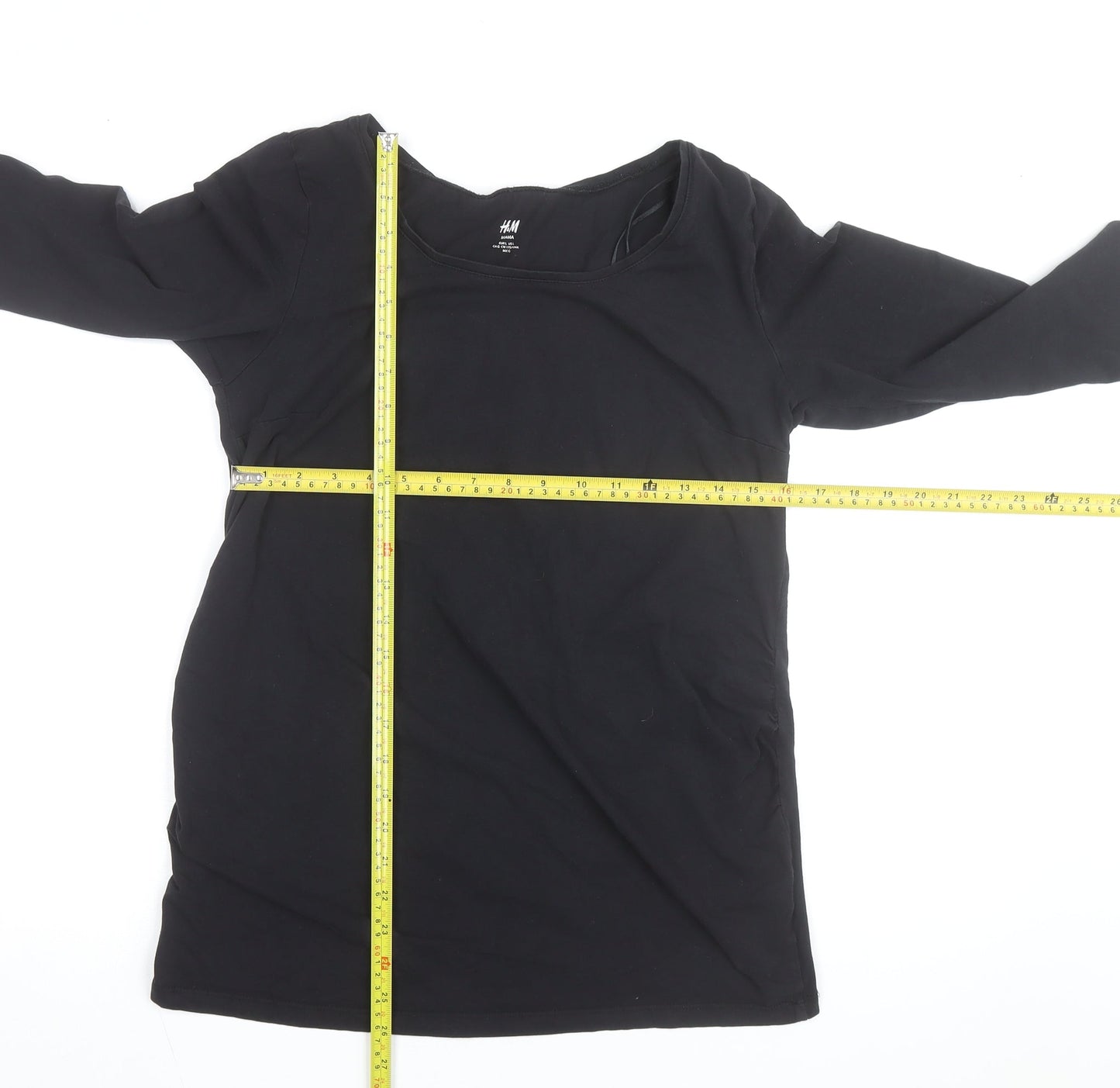 H&M Mama Black 3/4 Sleeve Maternity Scoop Neck Cotton Top L