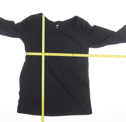 H&M Mama Black 3/4 Sleeve Maternity Scoop Neck Cotton Top L