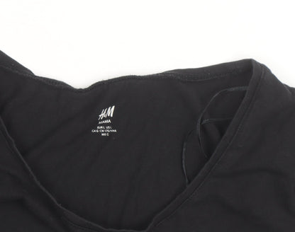 H&M Mama Black 3/4 Sleeve Maternity Scoop Neck Cotton Top L