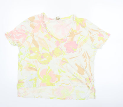 Ted Baker Women’s Multicoloured Floral Linen Blend V-Neck T-Shirt Size 14