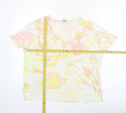 Ted Baker Women’s Multicoloured Floral Linen Blend V-Neck T-Shirt Size 14