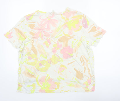 Ted Baker Women’s Multicoloured Floral Linen Blend V-Neck T-Shirt Size 14