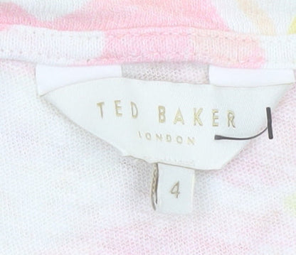 Ted Baker Women’s Multicoloured Floral Linen Blend V-Neck T-Shirt Size 14