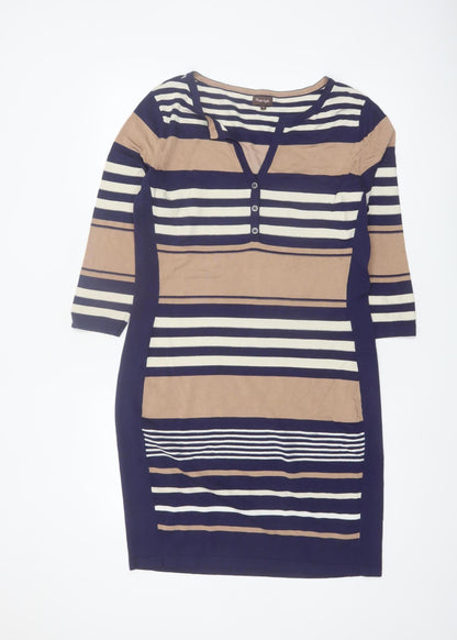 Phase Eight Women’s Multicoloured Striped Knit Bodycon Dress Size 14