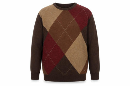 Dockers Men's Brown Argyle Crew Neck Acrylic Pullover Jumper XL