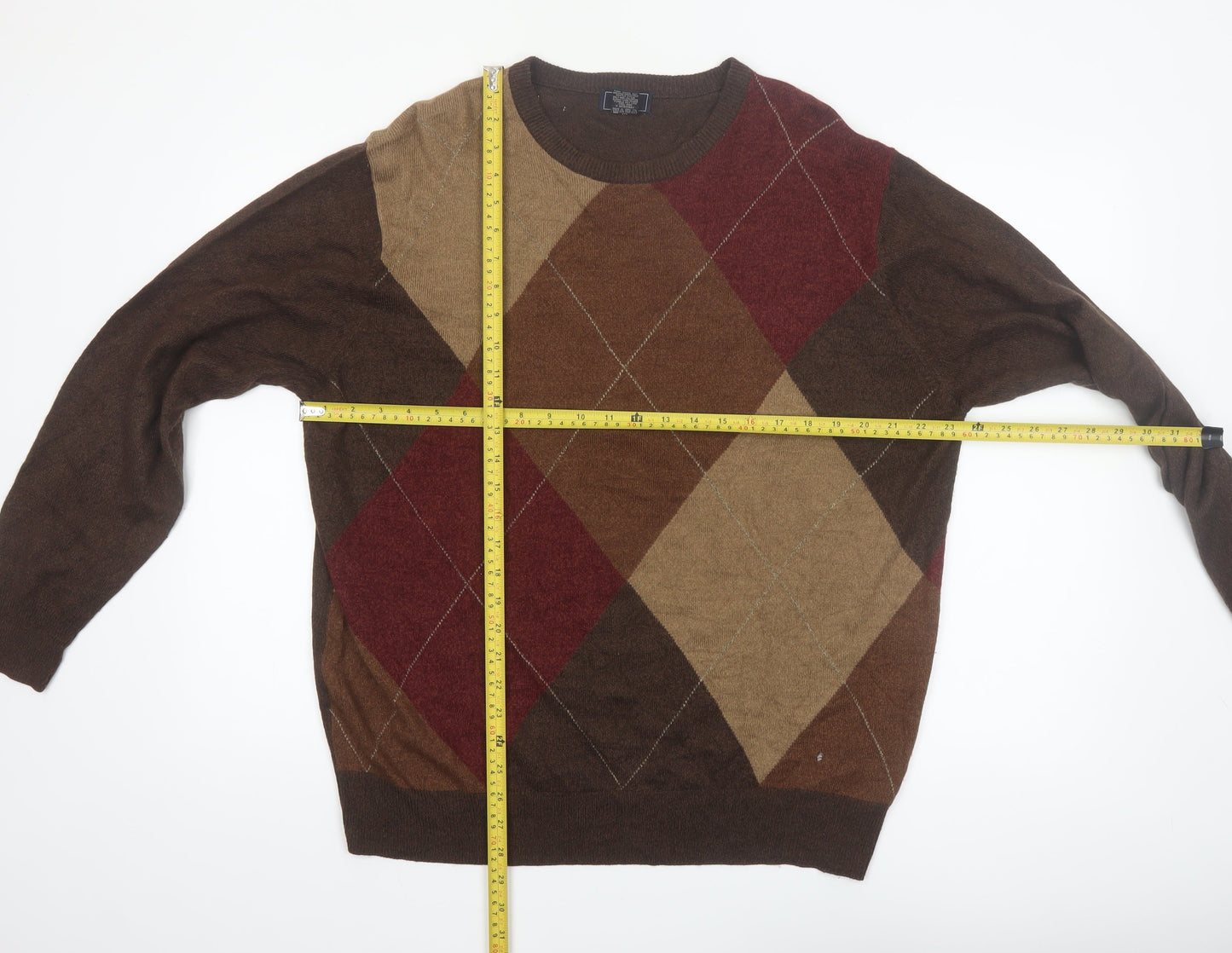 Dockers Men's Brown Argyle Crew Neck Acrylic Pullover Jumper XL