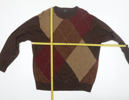 Dockers Men's Brown Argyle Crew Neck Acrylic Pullover Jumper XL