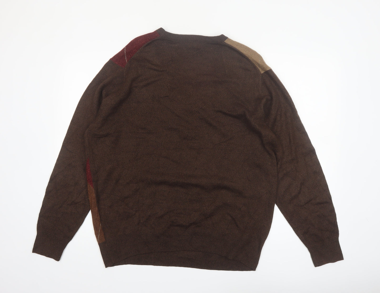 Dockers Men's Brown Argyle Crew Neck Acrylic Pullover Jumper XL