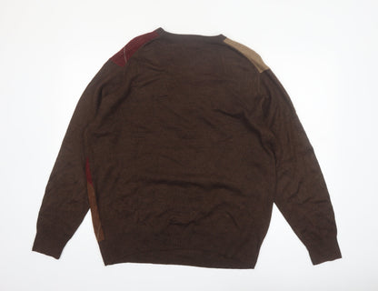 Dockers Men's Brown Argyle Crew Neck Acrylic Pullover Jumper XL