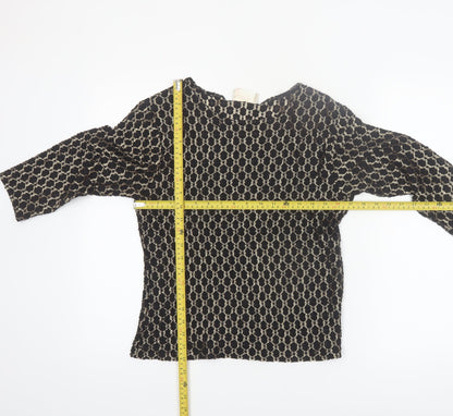 Gloria Vanderbilt Women's Black Geometric Lace 3/4 Sleeve Nylon Blouse M