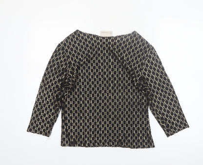 Gloria Vanderbilt Women's Black Geometric Lace 3/4 Sleeve Nylon Blouse M