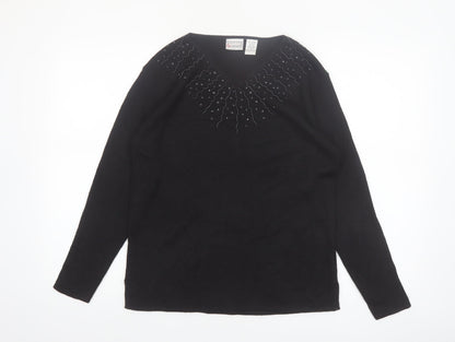 Hasting & Smith Women's Black Petite Beaded V-Neck Wool Blend Jumper