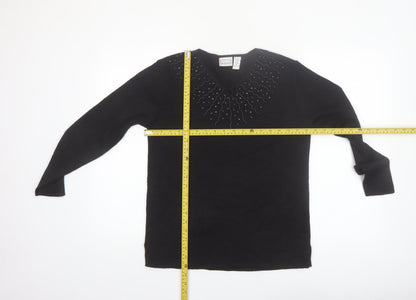 Hasting & Smith Women's Black Petite Beaded V-Neck Wool Blend Jumper