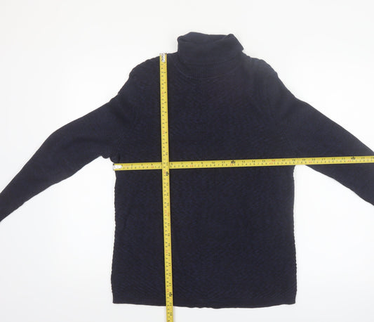 Denver Hayes Women's Blue Roll Neck Cotton Jumper Size L