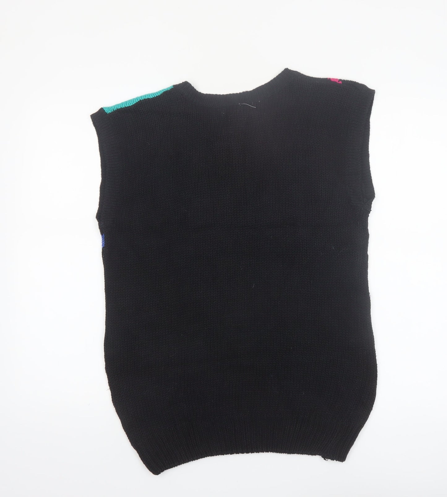 Victoria Jones Womens Black 80s Floral Knit Sleeveless Vest L