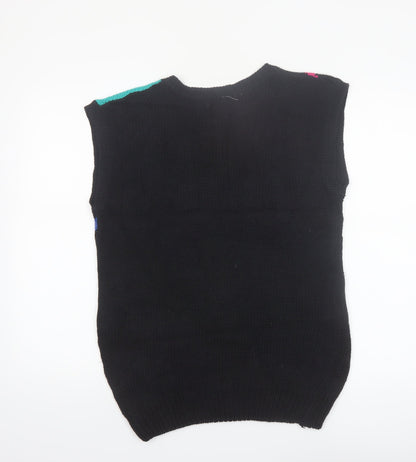 Victoria Jones Womens Black 80s Floral Knit Sleeveless Vest L