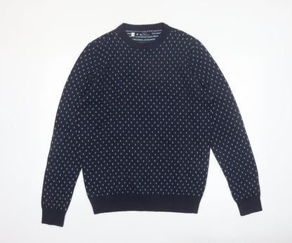 Ben Sherman Men's Blue Geometric Knit Crew Neck Jumper Size M