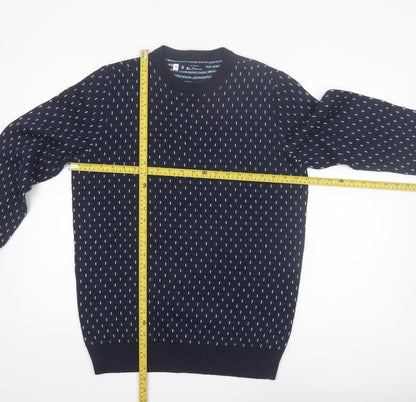Ben Sherman Men's Blue Geometric Knit Crew Neck Jumper Size M