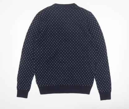 Ben Sherman Men's Blue Geometric Knit Crew Neck Jumper Size M