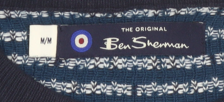 Ben Sherman Men's Blue Geometric Knit Crew Neck Jumper Size M