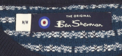 Ben Sherman Men's Blue Geometric Knit Crew Neck Jumper Size M