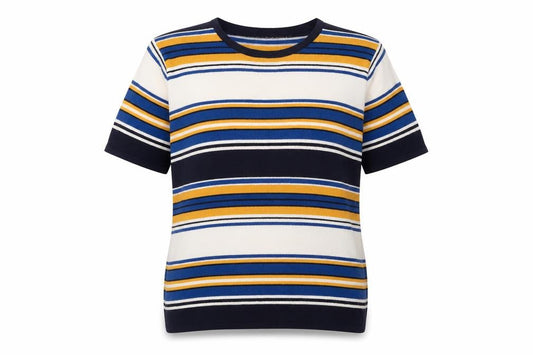 Liz Claiborne Women's Multicoloured Petite S Striped Short Sleeve Knit Jumper