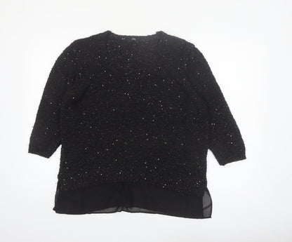 F&F Women’s Black Sequin Knit V-Neck Pullover Jumper Size 16