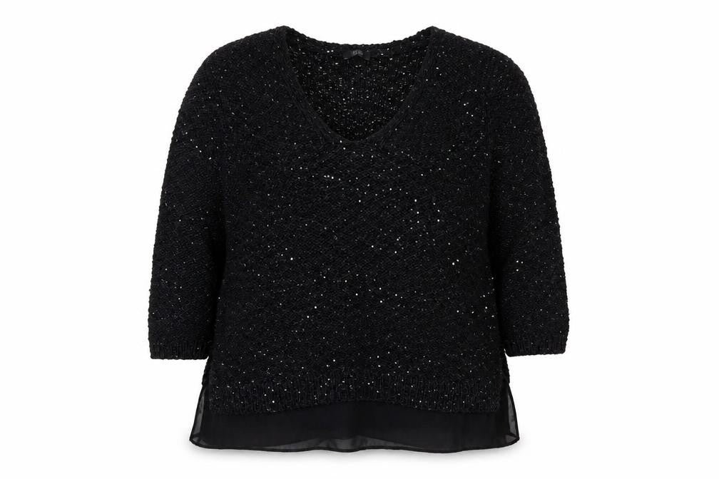 F&F Women’s Black Sequin Knit V-Neck Pullover Jumper Size 16