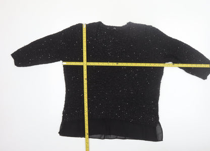 F&F Women’s Black Sequin Knit V-Neck Pullover Jumper Size 16