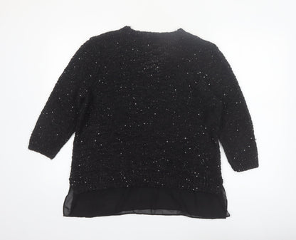 F&F Women’s Black Sequin Knit V-Neck Pullover Jumper Size 16