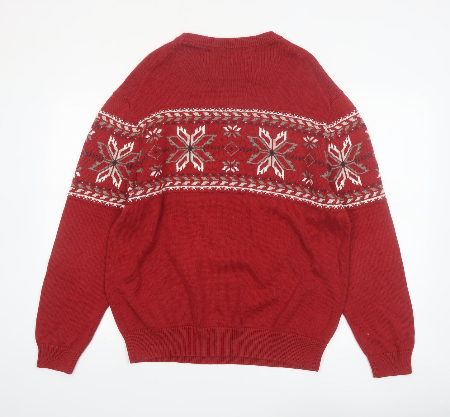 Roundtree & Yorke Mens Red Fair Isle Cotton Jumper L Winter Knitwear