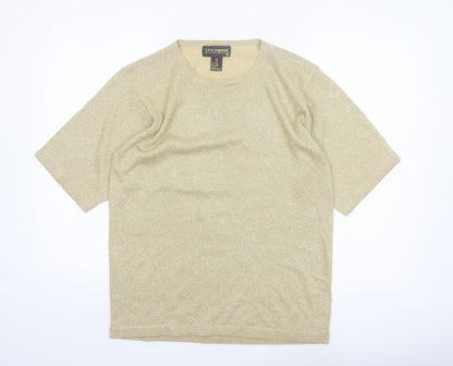 LISA Originals Womens Gold Metallic Knit Short Sleeve T-Shirt M