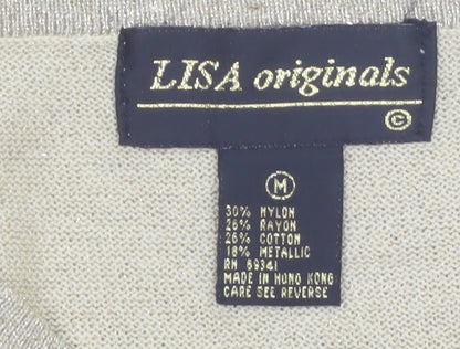 LISA Originals Womens Gold Metallic Knit Short Sleeve T-Shirt M