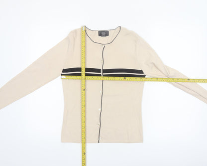Finity Petite Womens Beige Knit Button Cardigan L