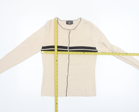 Finity Petite Womens Beige Knit Button Cardigan L