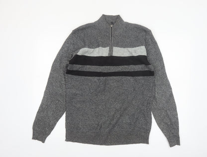 MUST Men's Grey 1/4 Zip Knit Jumper L/XL Classic Casual Pullover