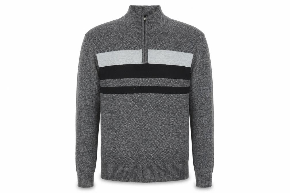 MUST Men's Grey 1/4 Zip Knit Jumper L/XL Classic Casual Pullover