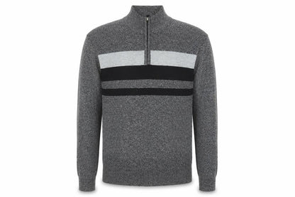 MUST Men's Grey 1/4 Zip Knit Jumper L/XL Classic Casual Pullover