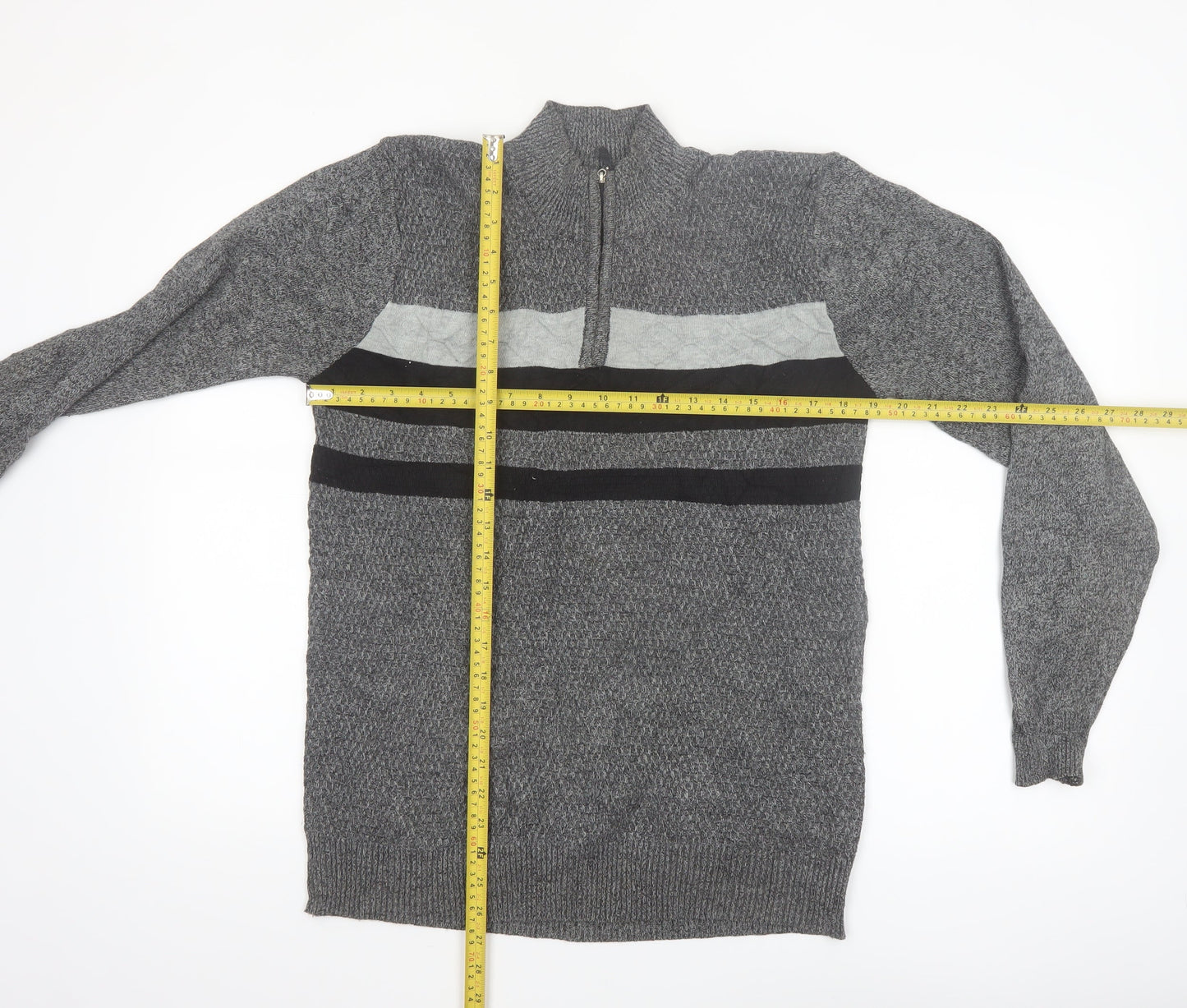 MUST Men's Grey 1/4 Zip Knit Jumper L/XL Classic Casual Pullover