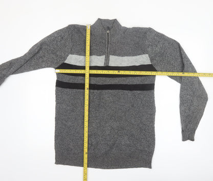 MUST Men's Grey 1/4 Zip Knit Jumper L/XL Classic Casual Pullover