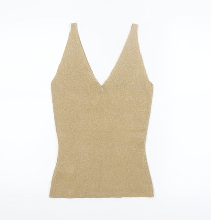 Le Chateau Women’s Gold Metallic Knit Sleeveless Camisole Tank Top M