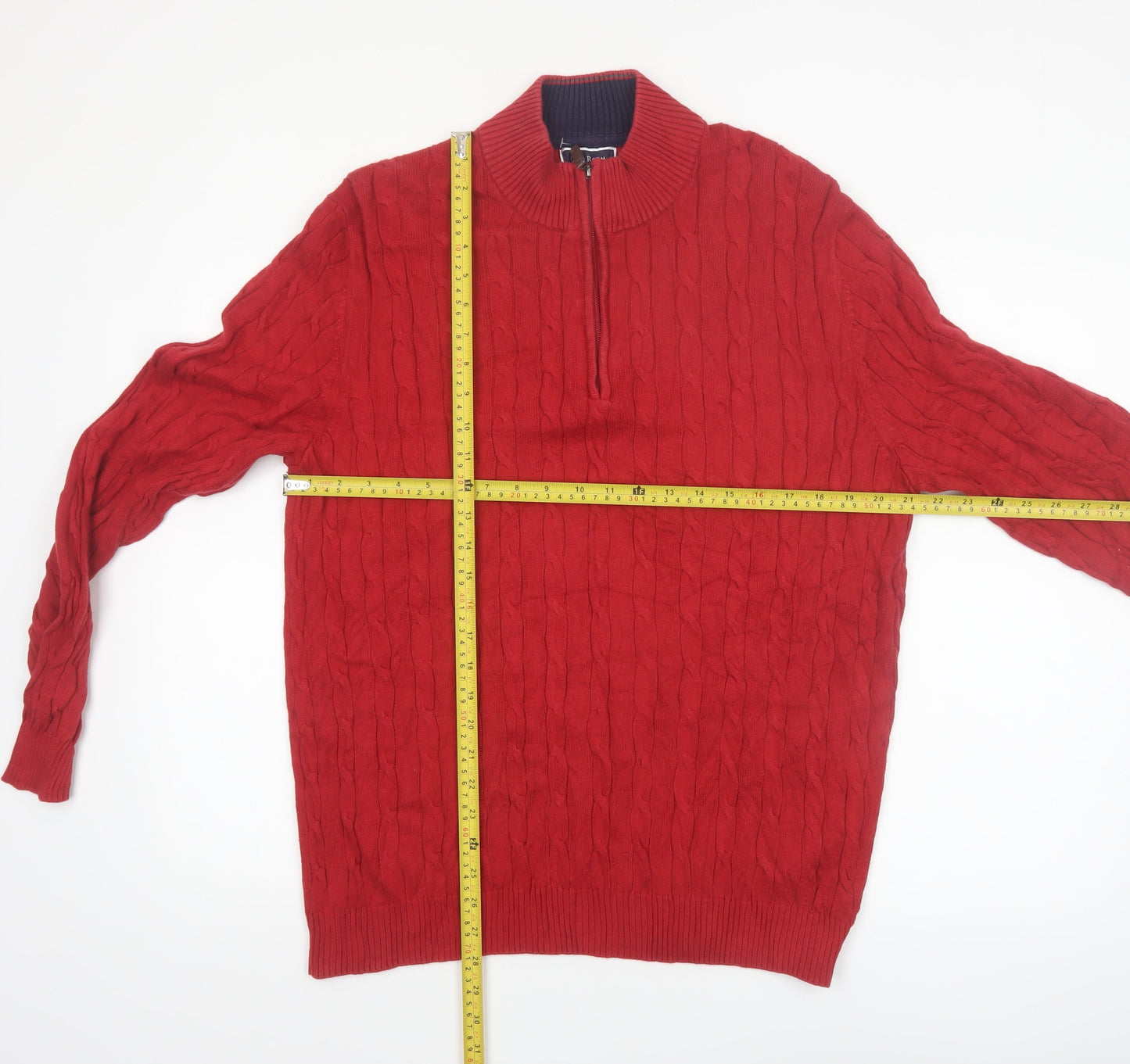 Club Room Men's Red XL Cable-Knit Half Zip Cotton Jumper