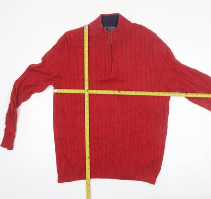 Club Room Men's Red XL Cable-Knit Half Zip Cotton Jumper