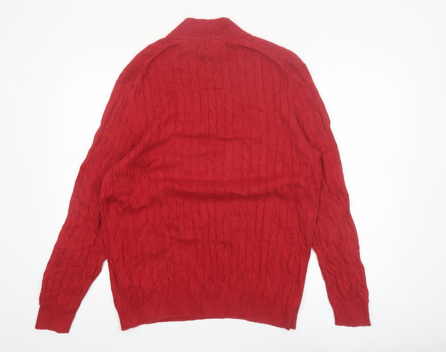 Club Room Men's Red XL Cable-Knit Half Zip Cotton Jumper