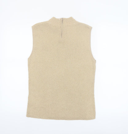 TanJay Women Beige Petite Beaded Mock Neck Sleeveless Tank Top