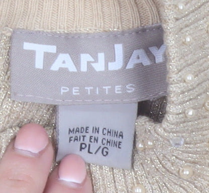 TanJay Women Beige Petite Beaded Mock Neck Sleeveless Tank Top